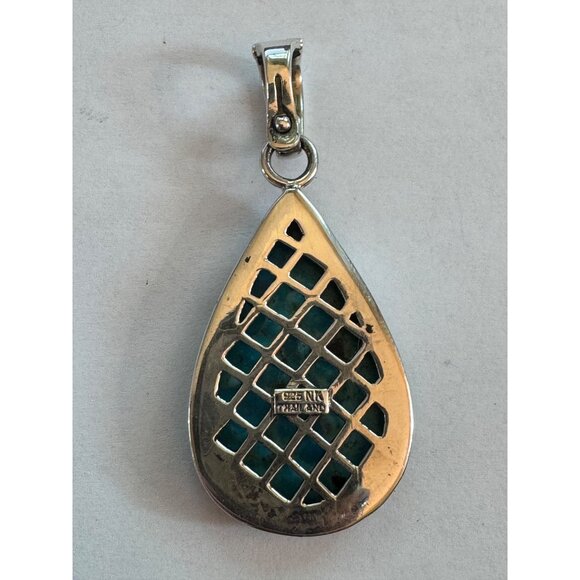 48.7mm NK 925 Sterling Silver Slide Closure Pendant w/ Pear Shaped Blue Gemstone - Picture 2 of 7